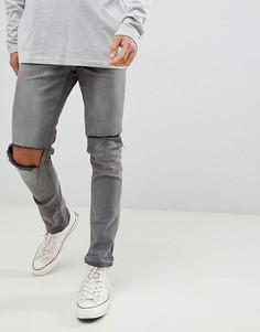 Зауженные джинсы с рваной отделкой и развернутым краем Antioch-Серый