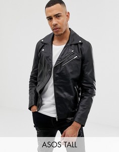 Черная кожаная байкерская куртка ASOS DESIGN Tall-Черный