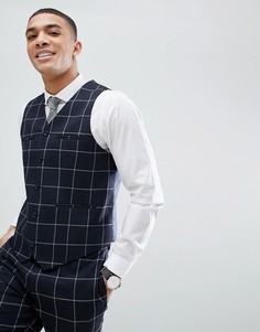 Темно-синий приталенный жилет в клетку ASOS Wedding