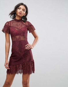 Кружевное платье мини с асимметричным краем ASOS-Мульти