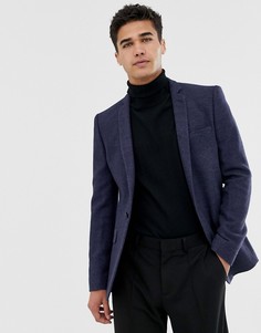 Темно-синий супероблегающий фактурный блейзер с добавлением шерсти ASOS DESIGN