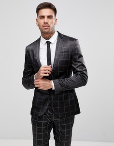 Супероблегающий пиджак в клетку ASOS-Черный