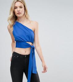 Кроп-топ на одно плечо с поясом на талии ASOS TALL-Синий