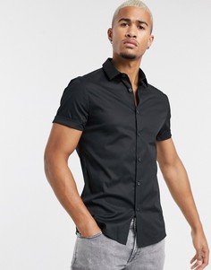Черная облегающая рубашка с короткими рукавами ASOS DESIGN-Черный