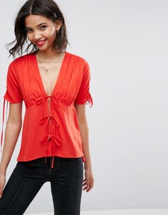 Блузка с завязками ASOS-Красный