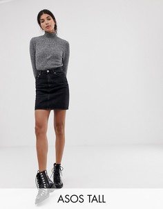 Черная выбеленная джинсовая юбка с завышенной талией ASOS DESIGN Tall-Черный