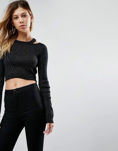 Короткий джемпер с вырезами и эффектом металлик ASOS-Черный