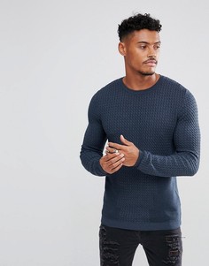 Легкий синий облегающий джемпер с вязкой в косичку ASOS DESIGN