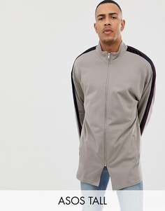 Удлиненная трикотажная олимпийка в стиле oversize с велюровыми полосками ASOS DESIGN Tall-Бежевый
