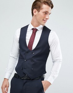 Темно-синий приталенный жилет из 100% шерсти ASOS DESIGN