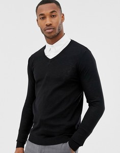 Черный хлопковый джемпер с V-образным вырезом ASOS DESIGN