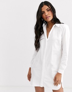 Короткое хлопковое платье-рубашка ASOS DESIGN-Белый