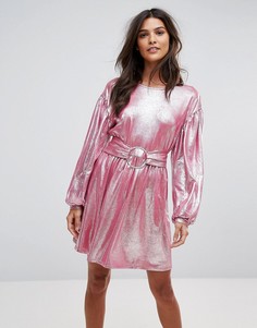 Розовое короткое приталенное платье с отделкой металлик Vero Moda-Розовый