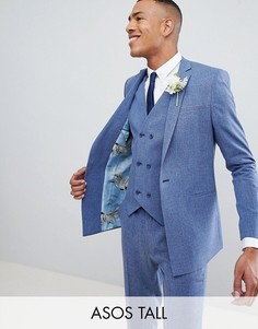 Синий пиджак скинни с принтом на подкладке ASOS DESIGN Tall Wedding