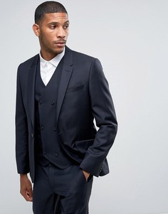 Синий пиджак скинни из 100% шерсти ASOS-Темно-синий