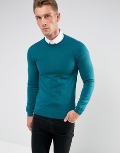 Сине-зеленый узкий джемпер из мериносовой шерсти ASOS