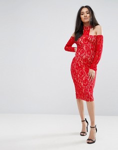 Красное кружевное платье миди с Т-образной бретелью AX Paris-Красный