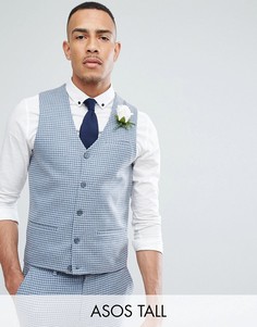 Супероблегающий жилет в клеточку ASOS TALL Wedding-Синий