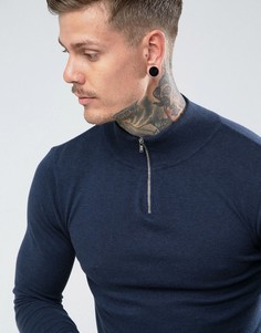 Темно-синий джемпер с высоким воротником и молнией ASOS DESIGN