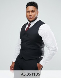 Черный приталенный жилет из 100% шерсти ASOS PLUS