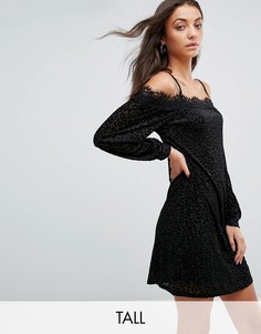 Бархатное платье с леопардовой отделкой и открытыми плечами Fashion Union Tall-Мульти