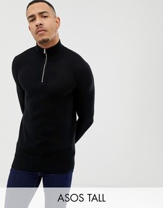 Черный джемпер средней плотности с молнией до груди ASOS DESIGN Tall