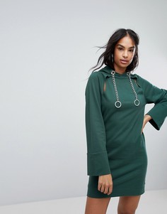 Трикотажное платье мини с капюшоном и вырезами ASOS-Зеленый