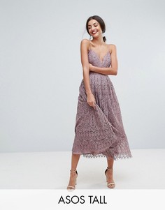 Кружевное платье миди для выпускного ASOS TALL-Фиолетовый