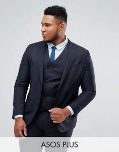 Темно-синий пиджак узкого кроя из 100% шерсти ASOS PLUS