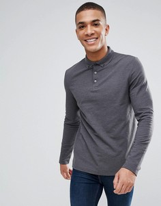 Серая футболка-поло с длинными рукавами и воротником на пуговицах ASOS DESIGN-Серый