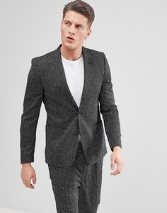 Черный пиджак узкого кроя с белыми вертикальными стежками ASOS
