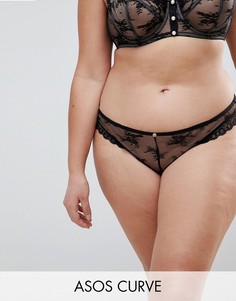 Бразильские трусики с кружевом и искусственным жемчугом ASOS CURVE-Черный