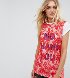 Футболка с принтом и кружевным верхним слоем ASOS TALL-Мульти