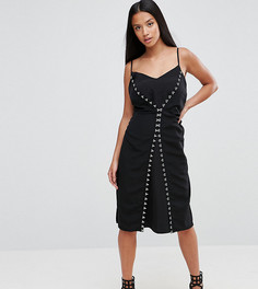 Платье-комбинация миди с декоративными крючками ASOS PETITE-Черный