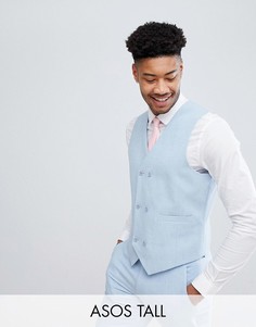 Нежно-голубой приталенный жилет с принтом на подкладке ASOS TALL Wedding-Синий
