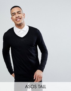 Черный хлопковый джемпер с V-образным вырезом ASOS DESIGN Tall