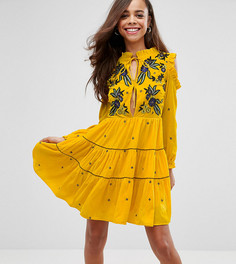 Свободное бархатное платье с цветочной вышивкой Frock And Frill Petite-Желтый