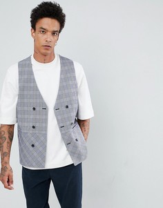 Удлиненный жилет в клетку ASOS DESIGN-Синий