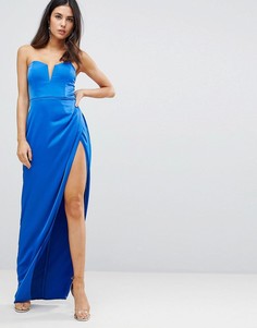 Платье-бандо макси с глубоким вырезом ASOS-Синий
