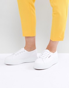 Белые кроссовки на плоской платформе Superga 2790 Linea-Белый
