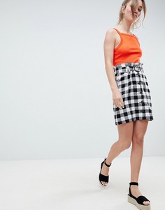 Клетчатая мини-юбка из льна с бумажной текстурой ASOS DESIGN-Мульти