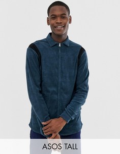 Темно-синяя махровая рубашка классического кроя на молнии ASOS DESIGN Tall-Темно-синий