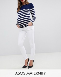 Белые джинсы скинни с завышенной талией и посадкой под животом ASOS DESIGN Maternity - Ridley-Белый
