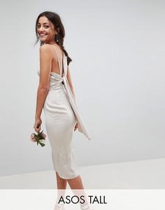 Атласное платье-футляр миди с завязкой на спине ASOS DESIGN Tall-Золотой