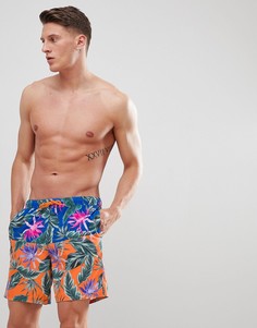 Шорты для плавания средней длины с цветочным принтом ASOS DESIGN-Синий