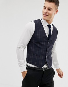 Жилет зауженного кроя в клетку Selected Homme-Темно-синий