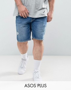 Выбеленные джинсовые шорты скинни с потертостями ASOS PLUS-Синий