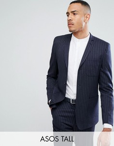 Темно-синий пиджак скинни в тонкую полоску ASOS TALL