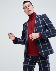 Темно-синий облегающий пиджак в клетку ASOS DESIGN