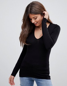 Черный лонгслив с V-образным вырезом ASOS DESIGN